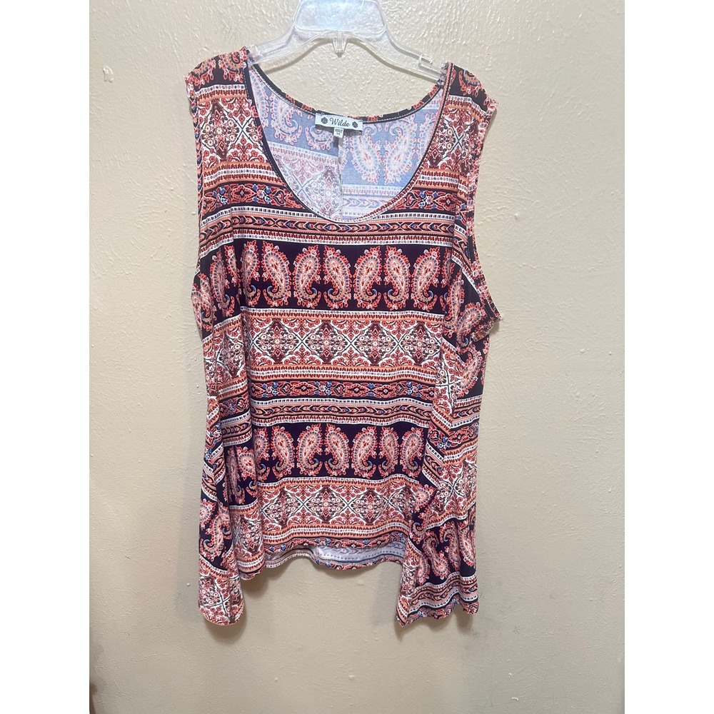 Wilde 3X Sleeveless Tank Top Paisley‎ Print Casual Womens Plus Size